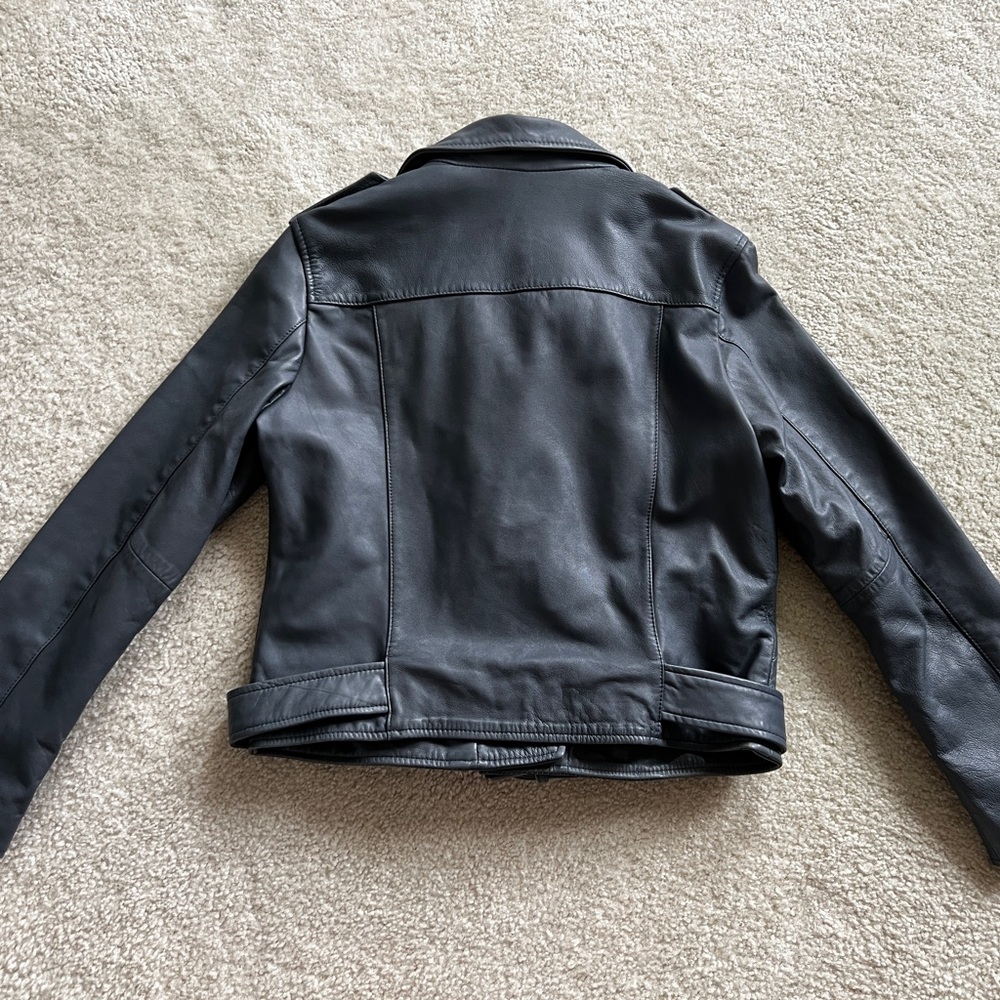 All Saints Balfern Slate Blue Leather Jacket size US 10 - Picture 5 of 6